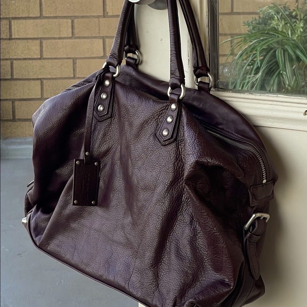 Le Solim Leather Burgandy Tote Bag
